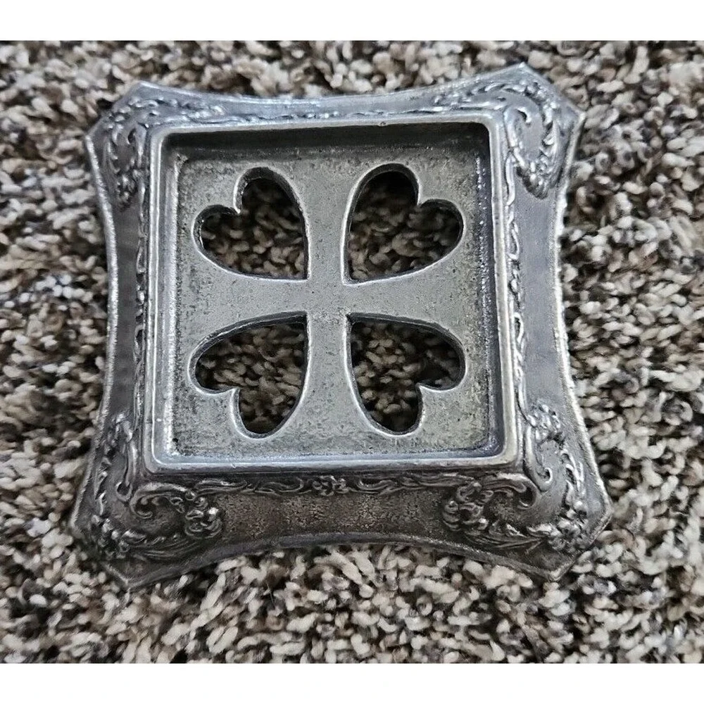 Carson Pewter Heart Clover Candle Holder Base  Silver Ornate Floral 1999